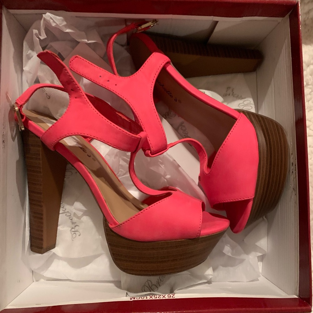 Breckelles| Coral Peep Toe Heel